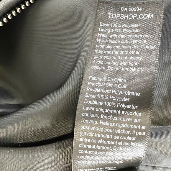 Topshop NWT Black Fringe Faux Leather Jacket Size 8 - Picture 10 of 11